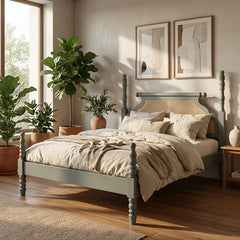 Aviora Solid Wood Bed with Rattan