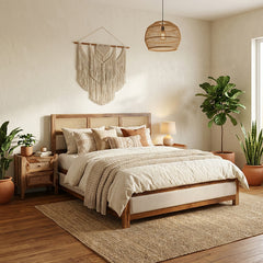 Cavaro Solid Sheesham Wood Bed with Upholstery