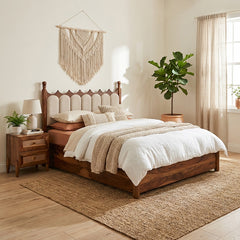 Valora Solid Sheesham Wood Bed with Upholstry