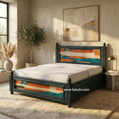 Serene Solid Wood Bed in Antique Blue
