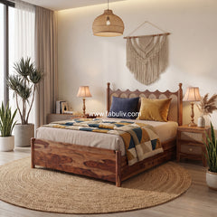Valora Solid Sheesham Wood Bed with Rattan