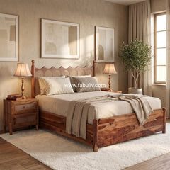 Valora Solid Sheesham Wood Bed with Rattan