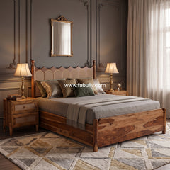 Valora Solid Sheesham Wood Bed with Rattan