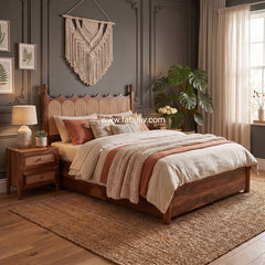 Valora Solid Sheesham Wood Bed with Rattan