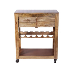 Simon Solid Wood Bar Cabinet Cum Trolly