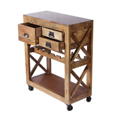 Simon Solid Wood Bar Cabinet Cum Trolly