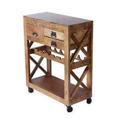 Simon Solid Wood Bar Cabinet Cum Trolly