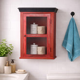 Solid Wood Vintage Red Bathroom Cabinet