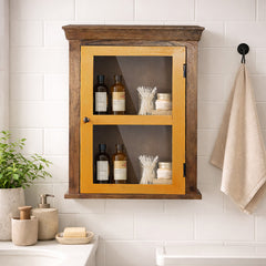 Solid Wood Vintage Yellow Bathroom Cabinet