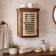 Solid Wood Vintage White Bath Cabinet
