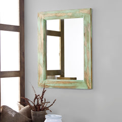Solid Wood Green Distress Bathroom Mirror