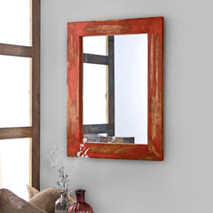 Solid Wood Red Distress Bathroom Mirror