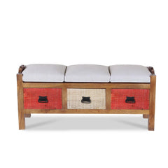 Agnes Solid Wood 3 Drawer Bench with hand woven upholstery