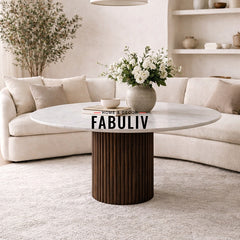 Elmora Marble Top and Wooden Round Coffee Table