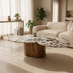 Mosaico Marble & Sheesham Wood Centre Table in Multicolour