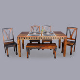 Victoire Solid Wood Six Seater Dining Set with Hand Carving