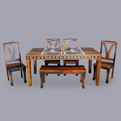 Victoire Solid Wood Six Seater Dining Set with Hand Carving