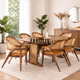 Dainius Sheesham Wood Rattn 6 Seater Dining Table with 6 Chairs