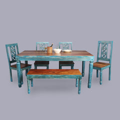 Oliver Rustic Blue Dining Set with Regular Size Table