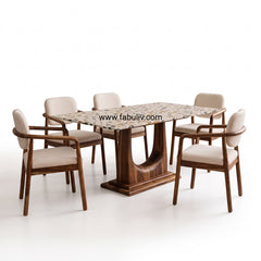 Mosaico Marble & Sheesham Wood Dining Set - 6 Seater