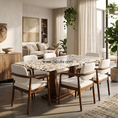 Mosaico Marble & Sheesham Wood Dining Set - 6 Seater