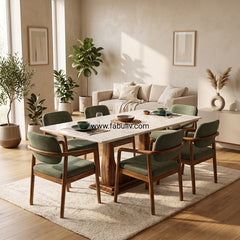 Mosaico Marble & Sheesham Wood Dining Set - 6 Seater