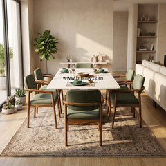 Mosaico Marble & Sheesham Wood Dining Set - 6 Seater