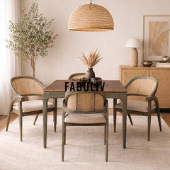 Kawung Solid Wood 4 Seater Dining Table with 4 Chairs