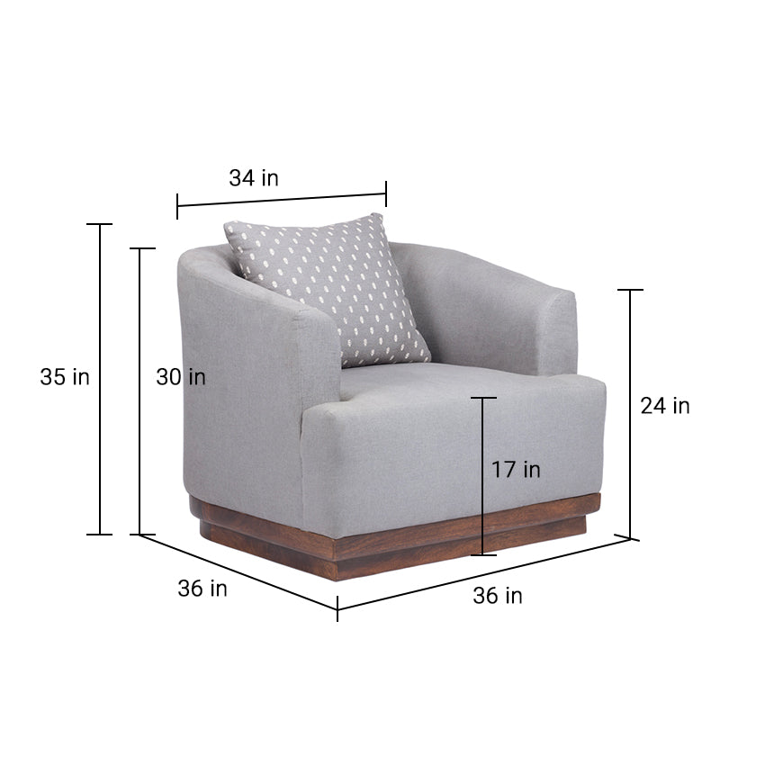 Samuel Solid Wood 1 Seater Sofa In Grey & Brown
