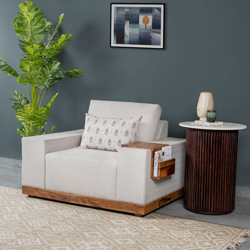Valentina 1 Seater Sofa With Sheesham Wood Base & Linen Fabric