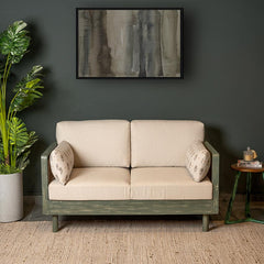 Ethan Solid Wood 2 Seater Sofa with Rattan Cane Work - Fabuliv