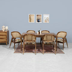 Kawung Sheesham Wood 6 Seater Dining Table with 6 Chairs in 2 Colours