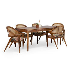 Kawung Sheesham Wood 6 Seater Dining Table with 6 Chairs in 2 Colours