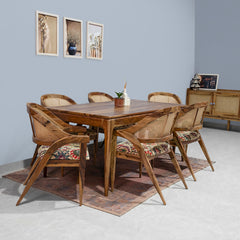 Kawung Sheesham Wood 6 Seater Dining Table with 6 Chairs in 2 Colours