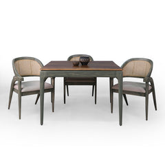 Kawung Solid Wood 4 Seater Dining Table with 4 Chairs