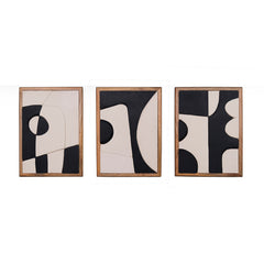 Wooden Wall Art Set of 3 in Black and White Colour