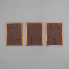 Wooden Wall Art Set of 3 in Vintage Rust Colour