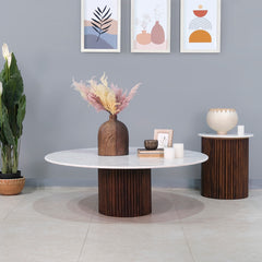 Elmora Marble Top and Wooden Round Coffee Table