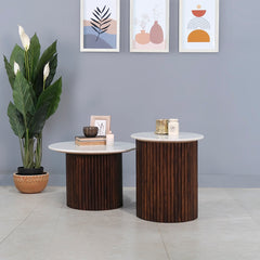 Elmora Marble Top and Wooden Round End Table