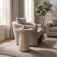 Belloro End Table in Teak & Oyster White Colour