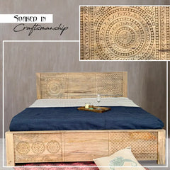 Dravidian Hand Carved Solid Wood Bed