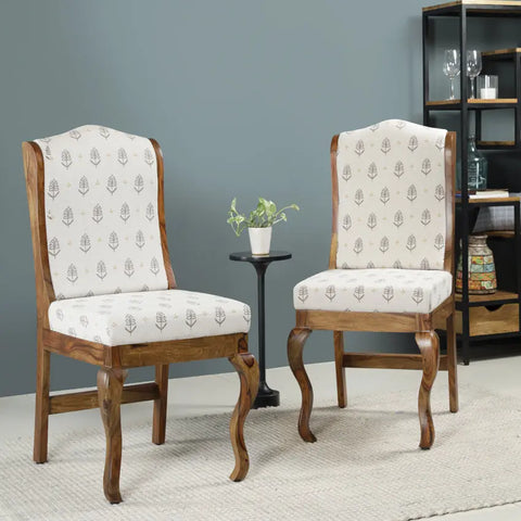 Nicole Solid Wood Dining Chair With Printed Upholstery Set of 2
