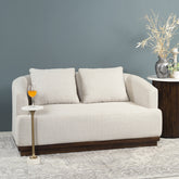 Samuel Solid Wood Two Seater Sofa in Beige & Brown - Fabuliv