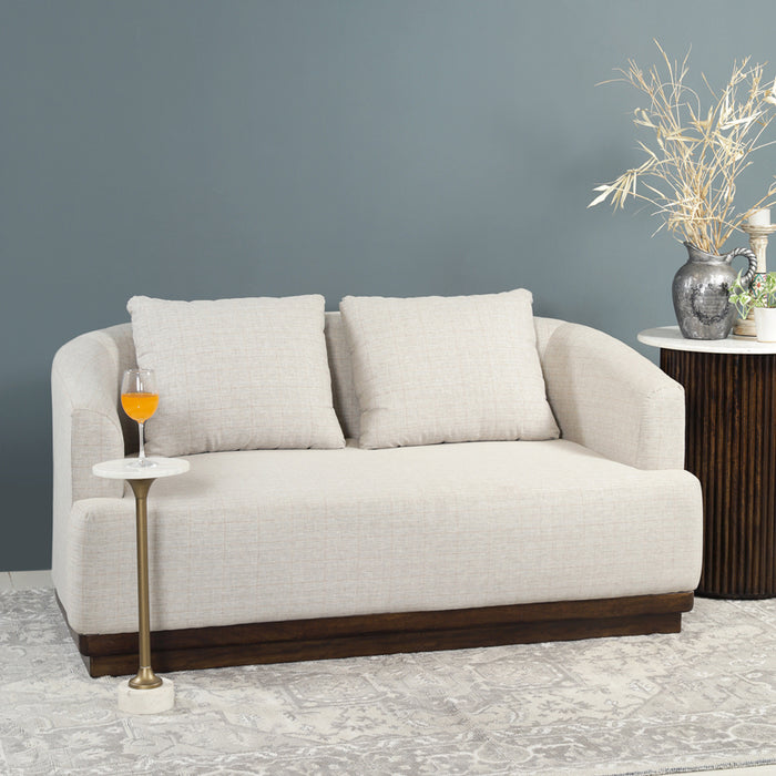 Samuel Solid Wood Two Seater Sofa in Beige & Brown - Fabuliv
