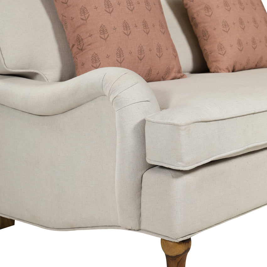 Francis Solid Wood Two Seater Sofa with Linen Upholstery