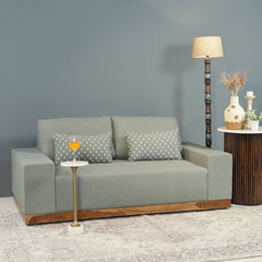 Valentina Two Seater Sofa with Sheesham Wood Base & Linen Fabric - Fabuliv