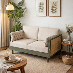 Ethan Solid Wood 2 Seater Sofa with Rattan Cane Work