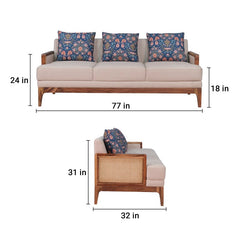 Arbor Rattan Sofa 3 Seater Textured Ivory