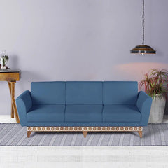 David Solid Wood Hand Carved Three Seater Sofa