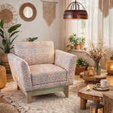 Victoria Solid Wood Hand Carved One Seater Sofa with Hand Woven Upholstery